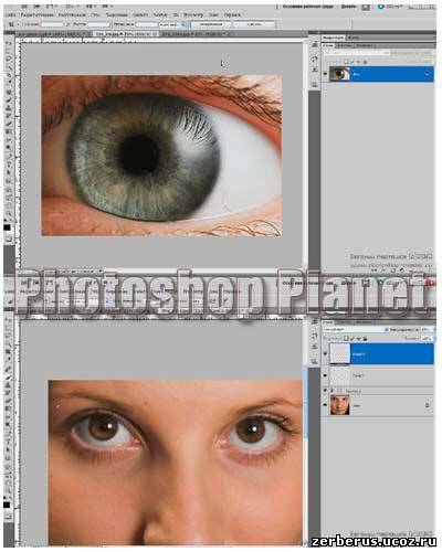 Correction of eyeballs in a photoshop